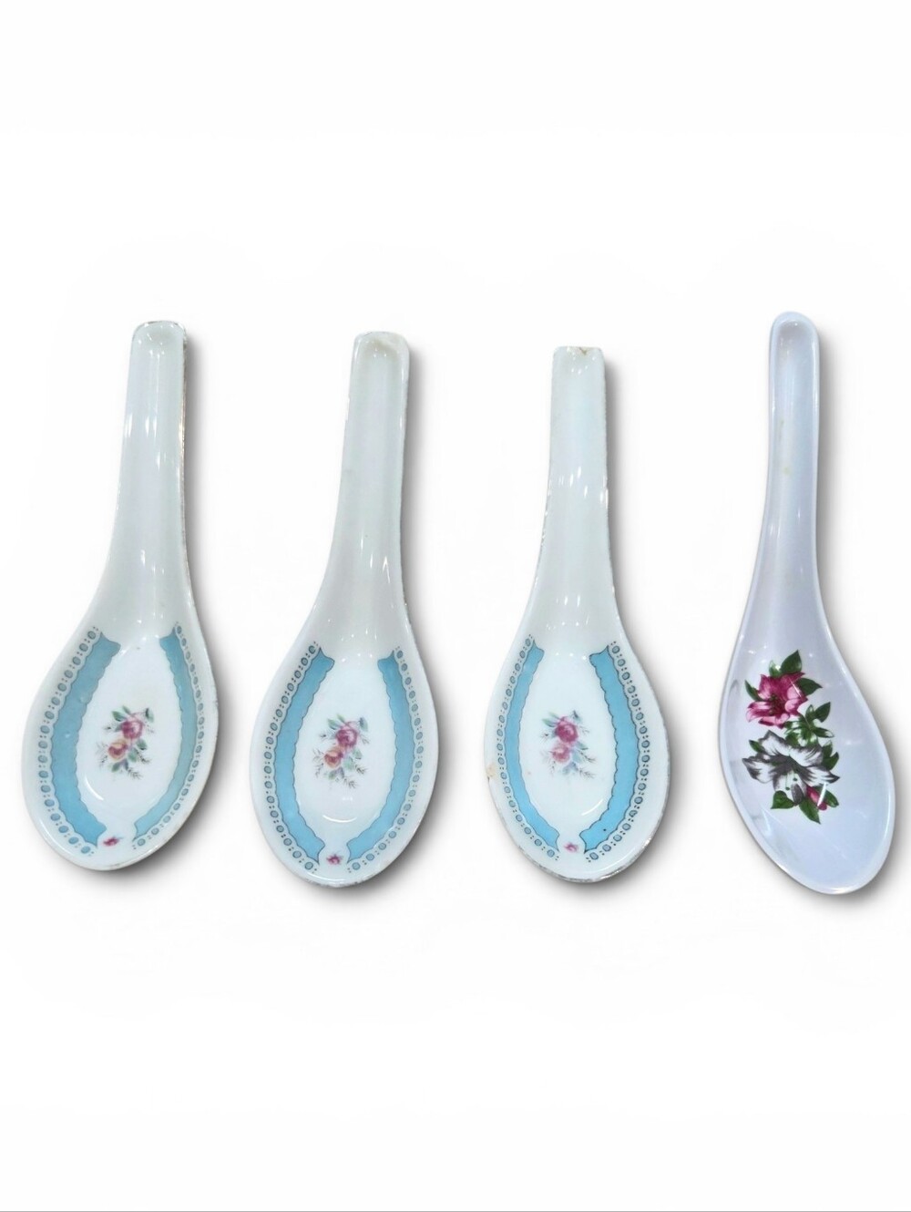 Gathey Porcelain Floral Chinese Soup Spoons + Bonus Melamine Spoon